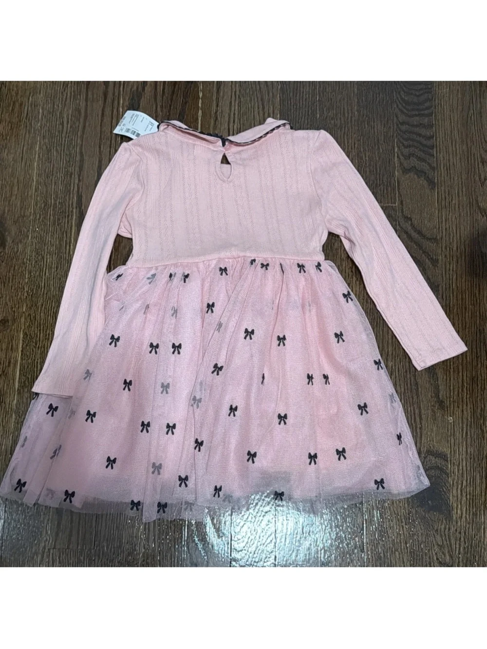 Long-Sleeve Pink Tulle Bow Kids Dress
